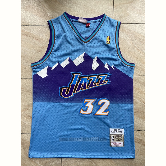 Camiseta Utah Jazz Karl Malone #32 Mitchell & Ness 1996-97 Azul